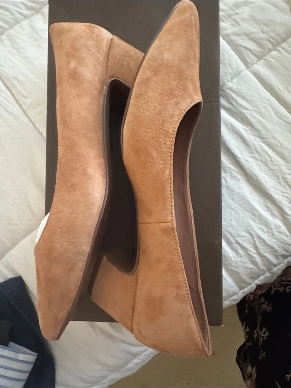 Paolo Tan Suede Mid Block Heel Pumps
